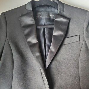 Zara Basic Ladies Black Tuxedo Style Satin Lapel Blazer Jacket - S